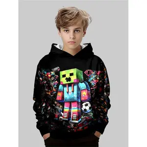 Boy's 3D football and dwarf print hoodie, autumn and winter long sleeved pullover, casual outdoor sports sweatshirt, perfect gift for boysRAIMENTRY