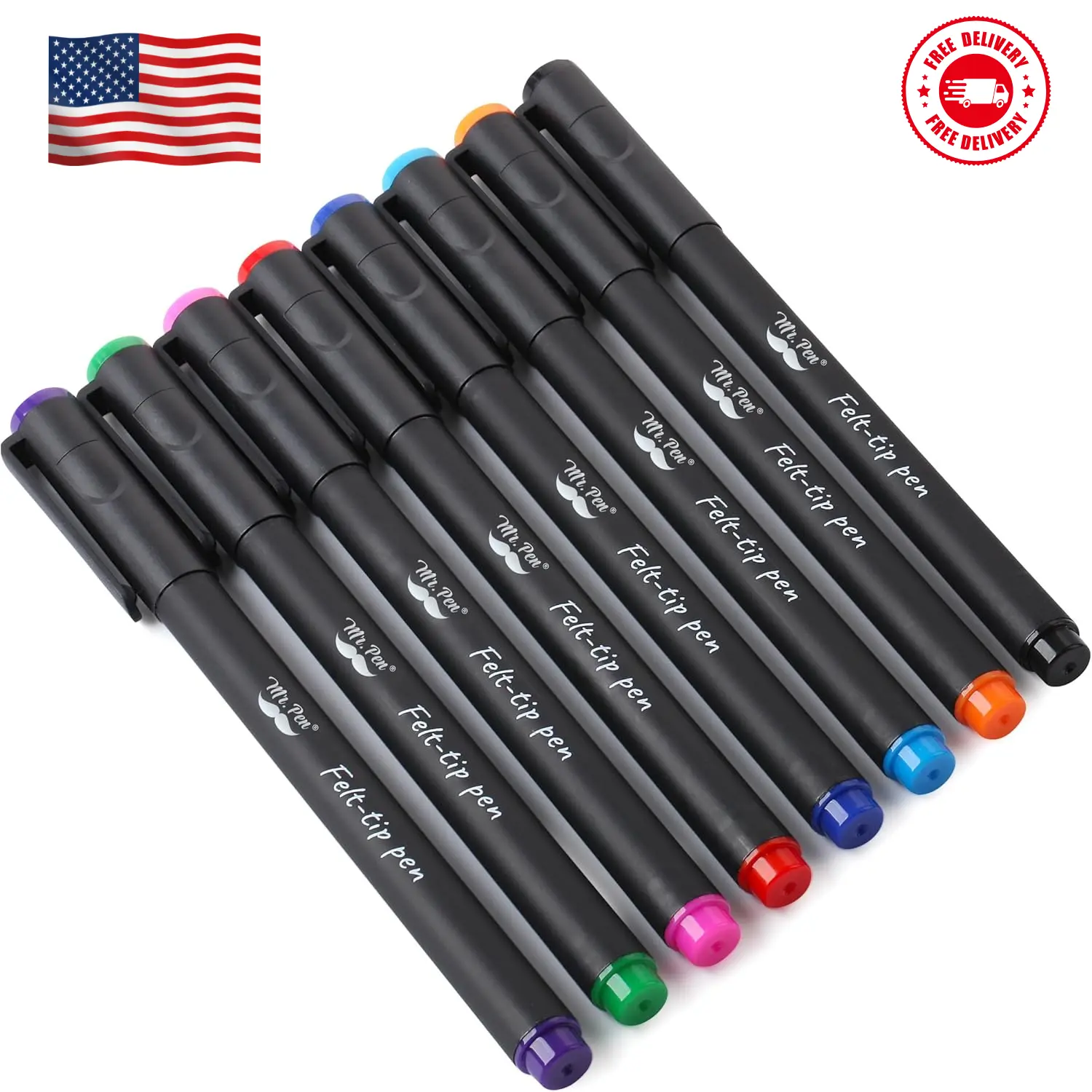 Felt Tip Pens, Assorted Colors, 8 Pack, 0.7mm
