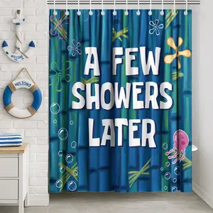 [Mother's Day Gift] Funny Ocean Shower Curtain with Hooks, Cute Cartoon Blue Sea Bathroom Decor, Waterproof Polyester Fabric for Women, Girls, and Humor Lovers