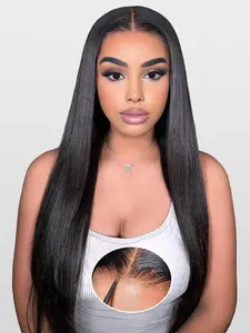 4x4 Straight HD Lace Closure Wig Human Hair Glueless Wig for Women 180% Density  Pre-Bleached Pre-Cut Lace Ready to Wear Glueless Human Wigs