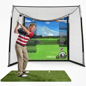 10 FT Golf Hitting Net with Simulator Screen – 10 x 8 x 5.7 FT Practice Net, Heavy-Duty Iron Frame with Fiberglass Support, for All Skill Levels