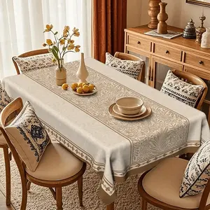 One Item, "Vintage Plant Tablecloth", in a European Retro Style, Suitable for Vintage Home Decor And Elegant Dining, Ideal for Those Who Love Classic Patterns. The Design Features a Beige Background with Brown Plant Motifs
