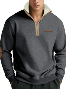 Men's American Casual Vintage Patchwork Embroidery Half-Zip Sweatshirt, Large Size Long Sleeve, Classic High-Quality Fashion Top