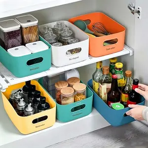 Set of 6 Pieces Stackable Storage Basket with Handle - Multifunctional Kitchen, Bathroom & Bedroom Essentials Organizer - Classic Home Organization Accessory with Practical Hooks - Stackable Plastic Organizers Stackable Baskets