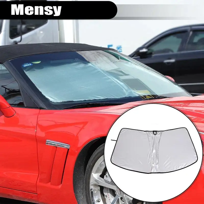 Car Windshield Sun Shade Cover with Visor - 100% New with Box, Back with Double-Sided Glue, Bug&Hood Compatible, Easy Installation Car Sunscreen Protector for Chevrolet Corvette C6 2005-2013 Exterior Accessory