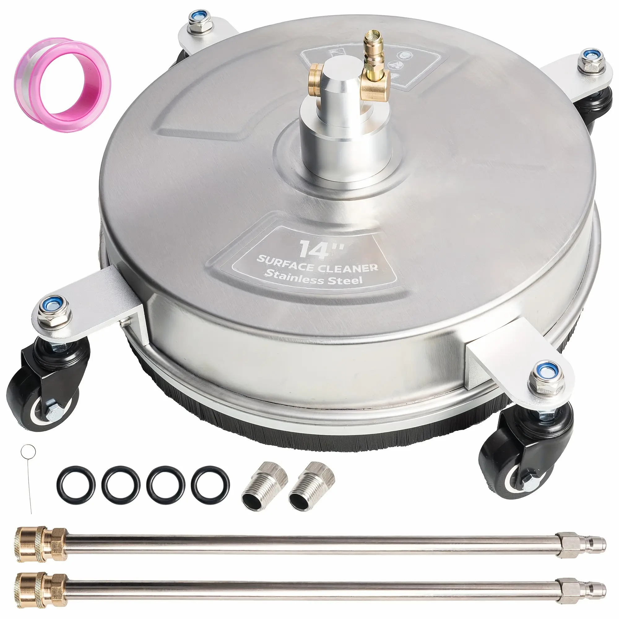 Pressure Washer Surface Cleaner, Stainless Steel Surface Cleaner with 4 Wheels for Concrete, Patio, Sidewalk, Deck, Pathway 1/4" Quick Connector, 2 Extension Wand, 4000 PSI, LIULO TOOL