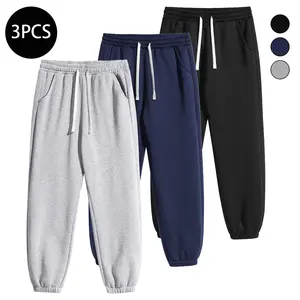 Men's Solid Color Fleece-Lined Drawstring Waist Joggers Autumn Winter Casual Comfortable Loose Sweatpants Everyday Lounge Pants Relaxed Fit Menswear Plain Trouser warm