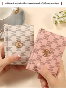 Women’s Tri-Fold Short Wallet, Elegant Fashion Daily Wallet, Minimalist Letter Print, Multiple Card Slots, Coin Purse, Portable Organizer for Students & Office Workers