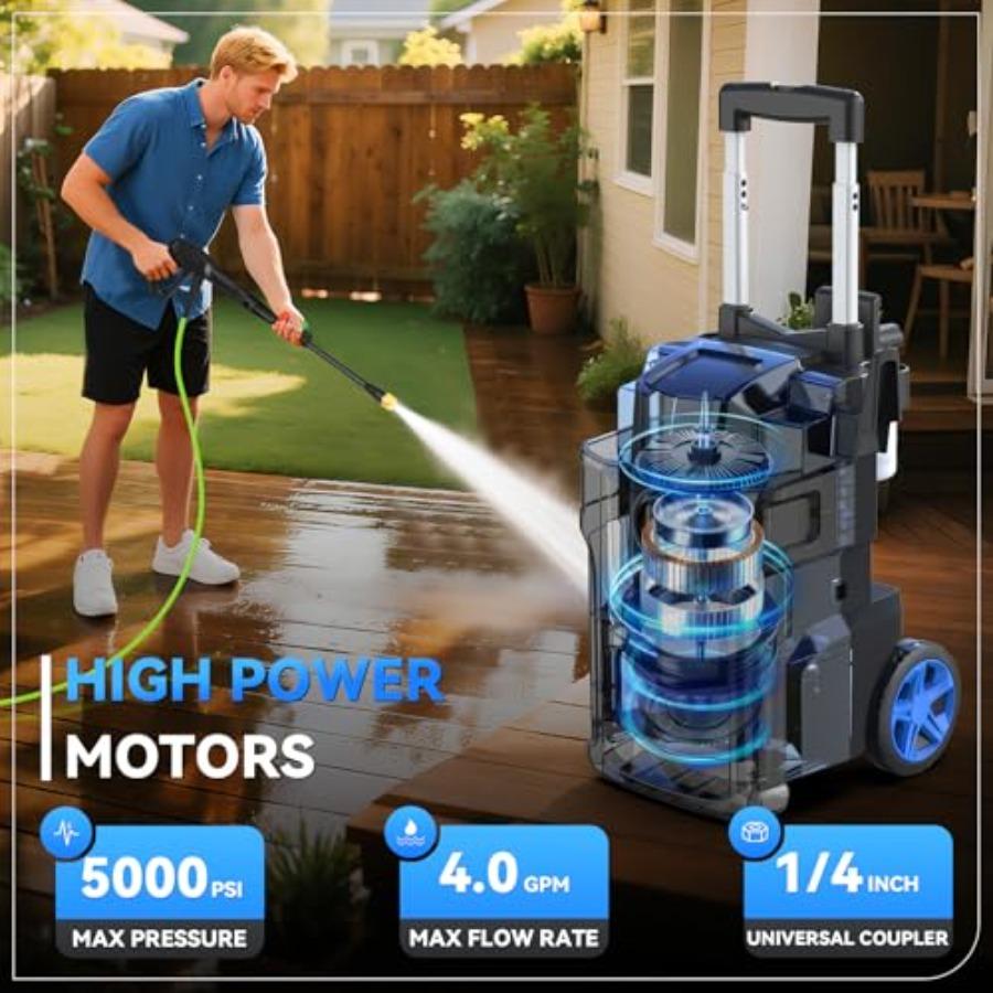 Electric Pressure Washer 5000 PSI 4.0 GPM Heavy Duty Power Washer with 4 Nozzles Foam Cannon 33FT Hose Reel and 500ml Soap Bott