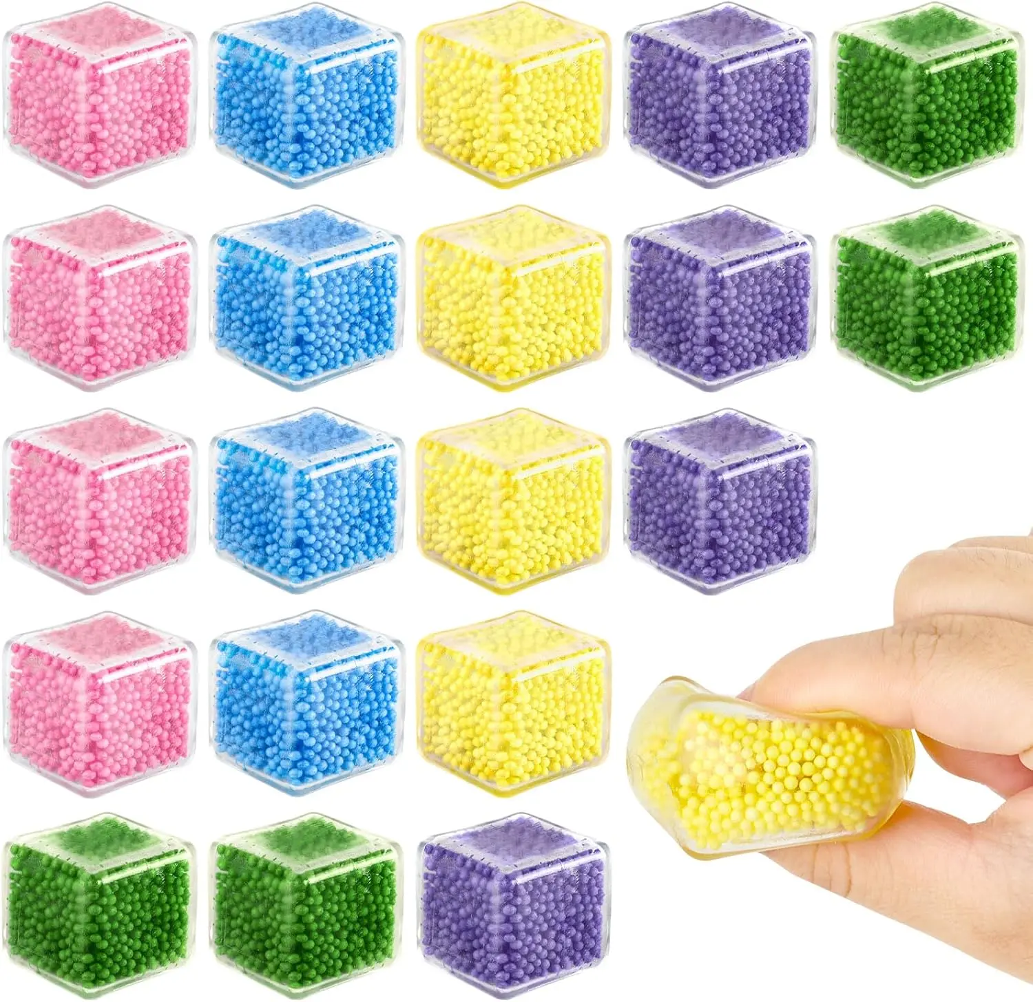 20 Pack Mini Stress Cube Toys, Foam Filled Squishy Stress Balls, Sensory Fidget Toys for Kids & Adults, Squeeze Stress Relief Balls, Party Favors, Classroom Rewards, Birthday Gift