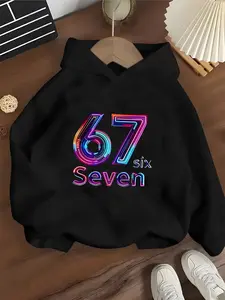 New Spring And Autumn Children's Clothing, Boys And Girls' Creative Hooded Sweatshirts, Six Seven 67 Neon Gradient Printed Tops, Trendy, Casual, Fashionable And Unique Daily Wear That Is Highly Versatile And Suitable For All Occasions, Ideal Gift Choice