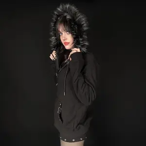 Double Zip Grommet Fur Hoodie 100% Cotton by Wicked Misfit