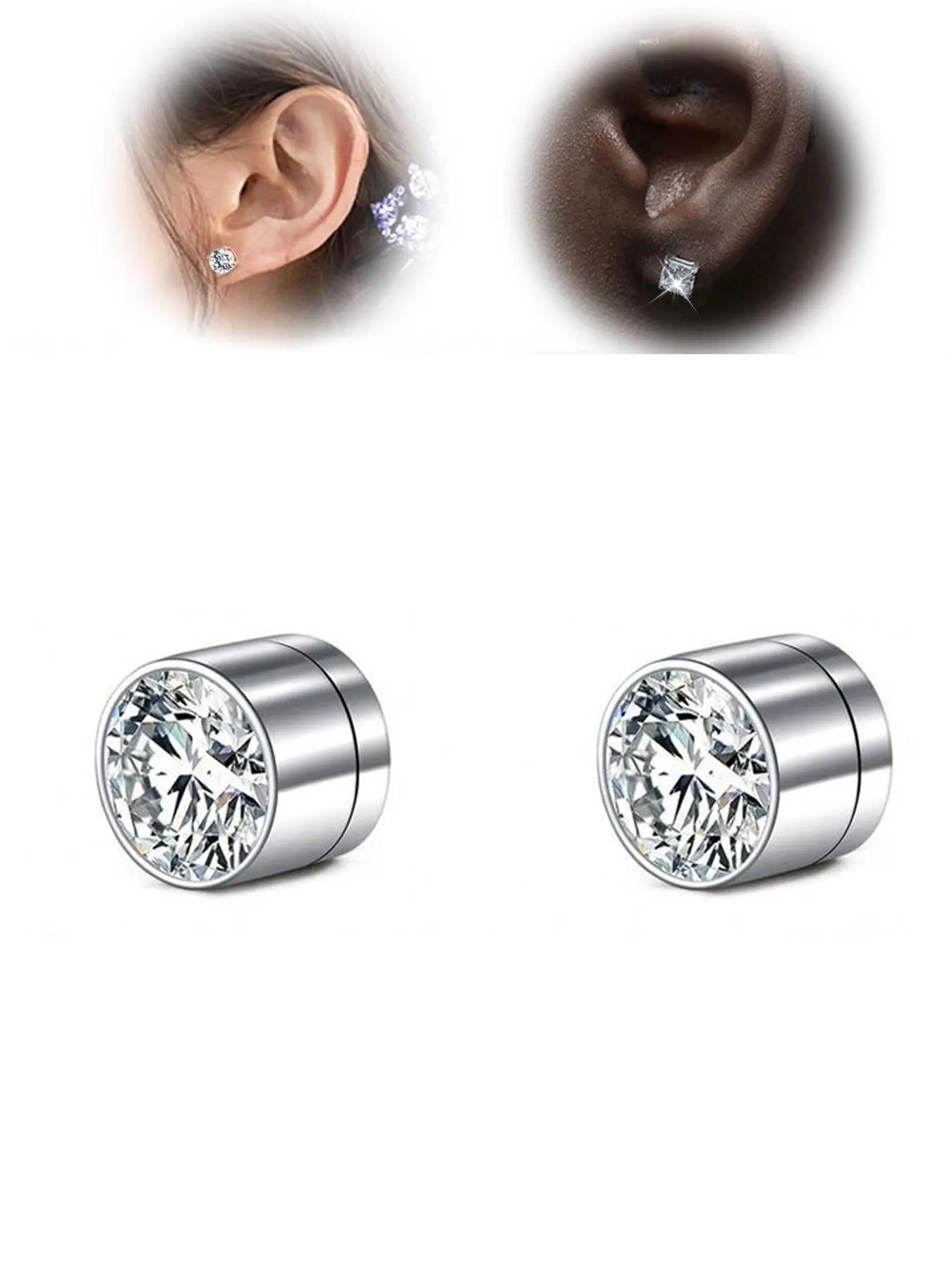 1pair Stainless Steel Cubic Zirconia Ear Cuff, Earcuff, Ear Cuffs Non Piercing For Daily Decoration, Sparkling Zirconia Casual Clip On Ear Non Piercing Ear Studs Fake Earrings Studs Sliver Earrings Studs Fake Piercing Body Jewelry