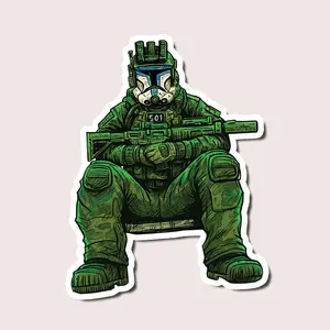 Tactical Soldier Sticker, Futuristic Military Operator with Rifle and Night Vision, Cool Combat Army Decal for Laptop, Car, Water Bottle