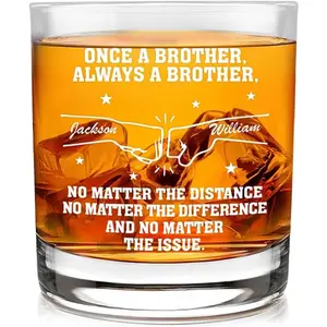 Brothers Whiskey Glass Personalized - Once a Brother Always Whiskey Cup Gifts for Men Best Friends, Fist Bump Brotherhood Whiskey Gift for Him, Groomsmen Ideas Bourbon Lovers