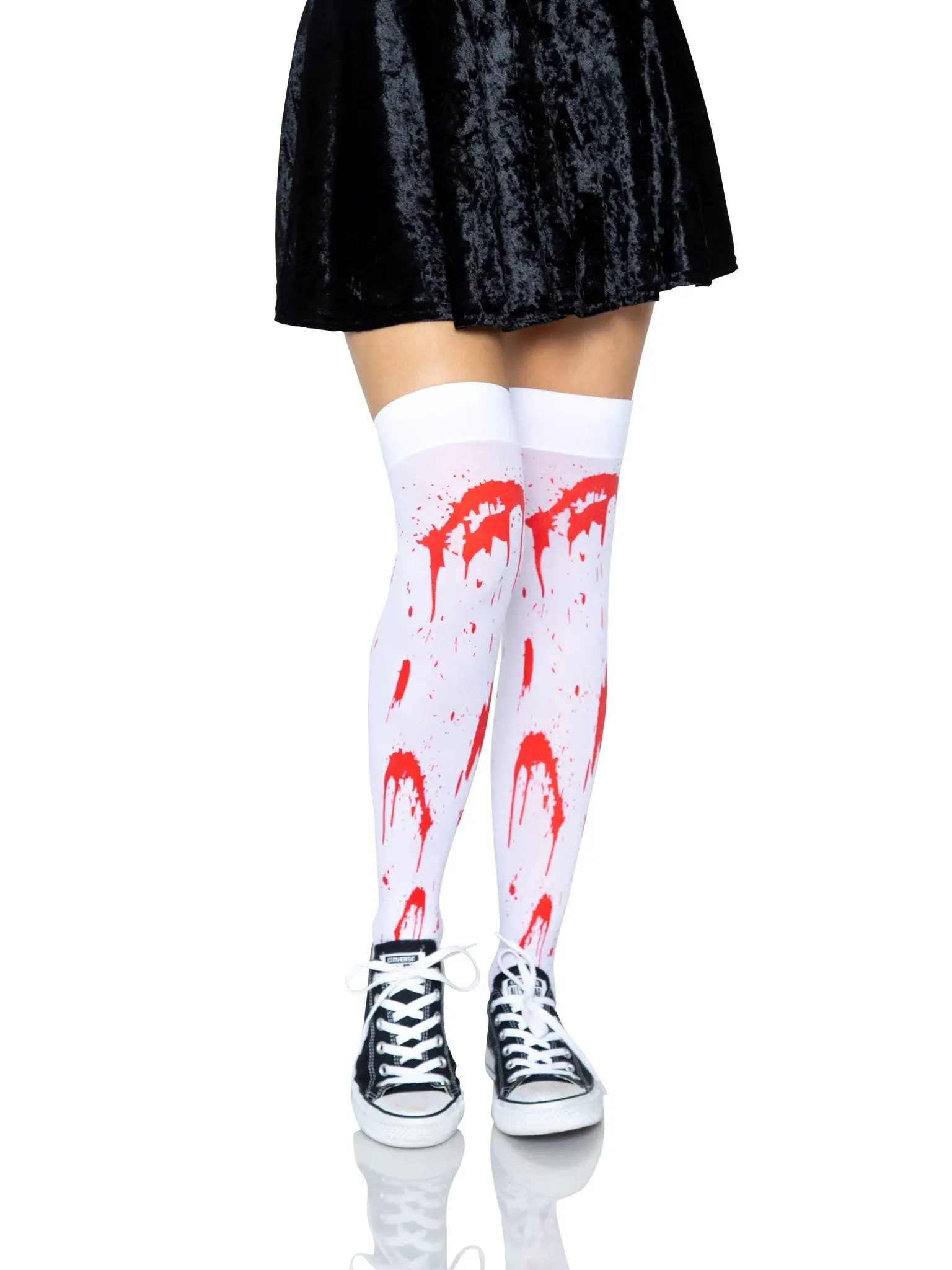 Women's Gory Stockings with Blood Splatter, Novelty Zombie Hosiery for a Lady Costume Accessory, 1 Pair Pack, Thigh High, Hosiery Fabric, Halloween, Spooky Look, Zombie Theme, Do Not Bleach, Socks, Thigh High Stockings, Gore Print