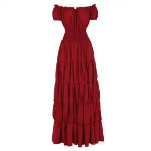 Renaissance Costume Women Medieval Irish Under Dress Retro Gown Wench Peasant Smocked Waist Long Dresses Halloween Costumes Girls Corset Dress 6531-D1