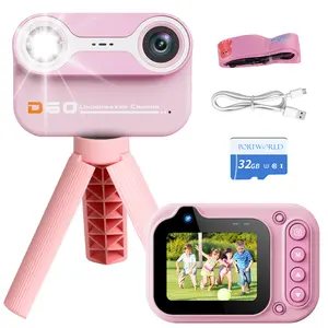 Children's waterproof digital camera for snorkelling Children's camera with 2.4" IPS display and 1080p video recording, 32GB memory card (pink)