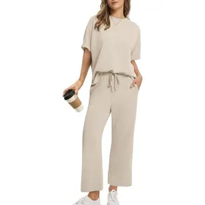 TwoPieceSetsforWomenSummerOutfitsOversizedWideLegCropPantsLoungeSetsAirportBeachVacationClothes