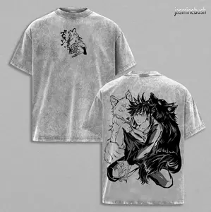 Fushiguro Megumi Tee Washed – Jujutsu Kaisen: Execution The Culling Game Vintage Oversized Heavy Cotton Anime Manga T-Shirt, Double Printed Front & Back Retro Unisex Streetwear Graphic Top, JJK Sorcerer Edition