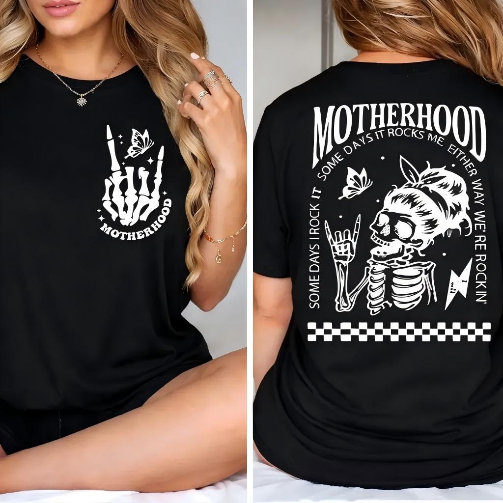 "Motherhood: Sometimes I Rock It, Sometimes It Rocks Me" shirt – a perfect unisex cotton tee or sweatshirt for moms, great for Mother's Day! Casual T-shirt