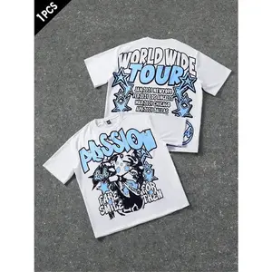 Viral "Worldwide Tour" Graphic T-Shirt | White Blue Oversized Streetwear Cotton T-Shirt | Trendy Men's Y2K Retro Concert Aesthetic Tees | "Fake For Then Smile" Quote Print | Comfort Soft Fabric Daily/Concert/Street Style Top | good