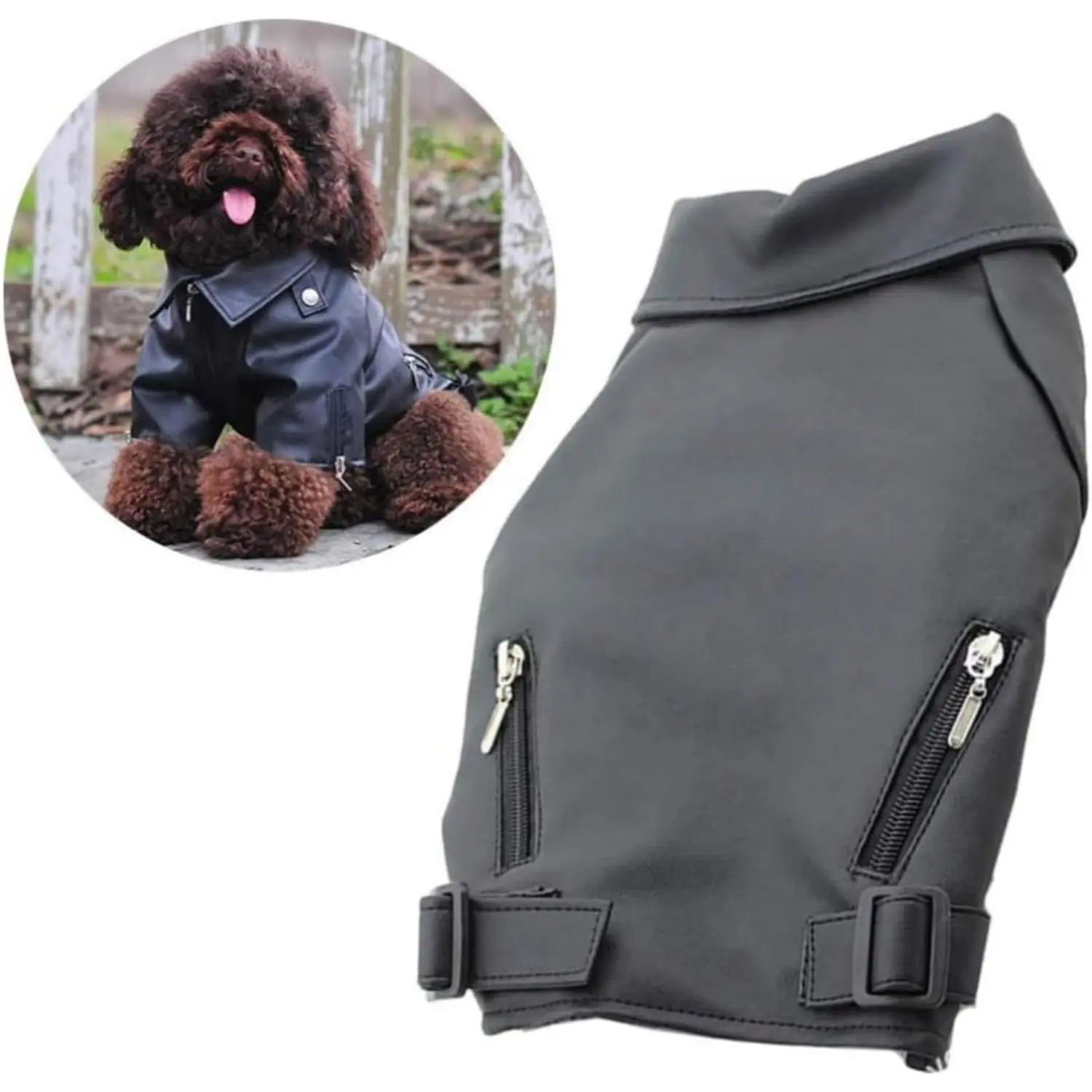 Dog Leather Jacket Windproof Warm Cold Weather Pet Coats with Zipper French Bulldog Clothes Cool Puppy Motorcycle Clothing for Small Medium and Large Breed