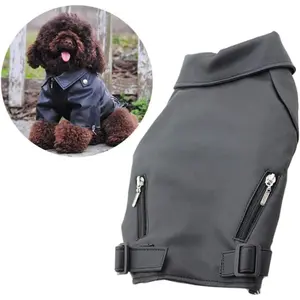 Dog Leather Jacket Windproof Warm Cold Weather Pet Coats with Zipper French Bulldog Clothes Cool Puppy Motorcycle Clothing for Small Medium and Large Breed