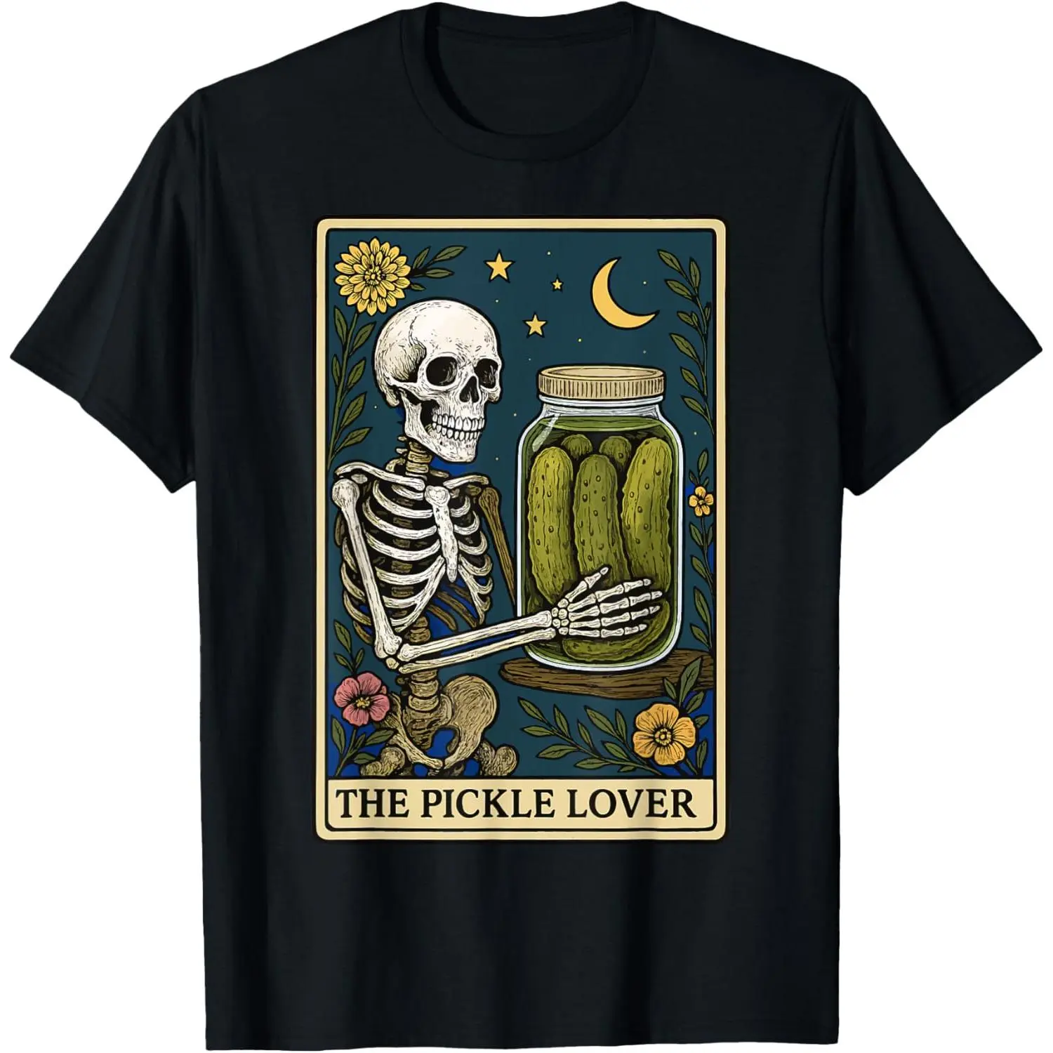 Women's Short-Sleeve Casual Cotton Distressed Graphic The Pickle Lover Tarot Card T-Shirt, Shortsleeve, Round Neck