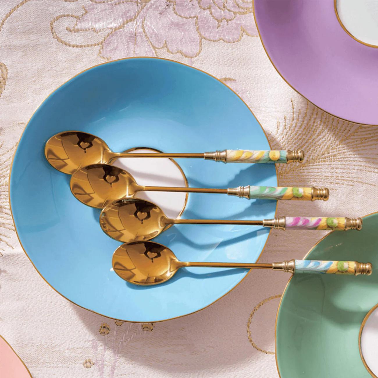 Aynsley Hand-Painted Daisy Bone China Teaspoon - Long-Handled, Feminine Corset Shape, Hand-Painted Gold Borders, Floral Motifs, 14.7x2.6cm Kitchen Cutlery Tableware Dinnerware Utensil Culinary Cutlery Ceramic Dish Cutlery