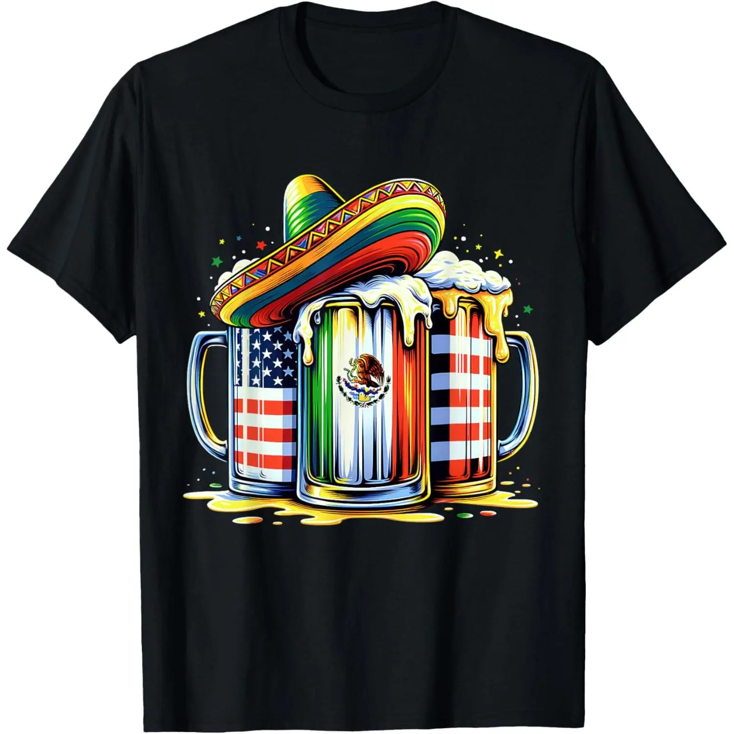 Men's 100% Cotton Casual Fashion Graphic T-Shirt - Mexican USA Flag Prints, Cinco de Mayo Drinking Party Wear (Suitable for Women)