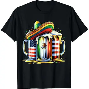 [100% Cotton] Beer Mexican USA Flag Cinco de Mayo Drinking Party Men Women T-Shirt