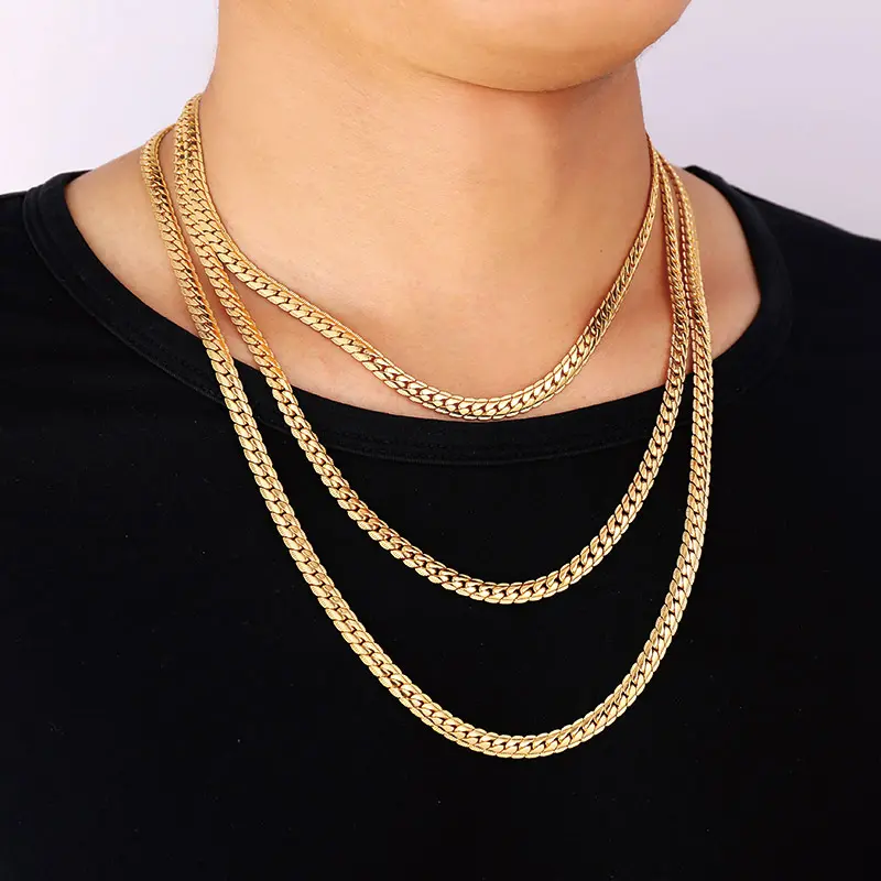 U7 Stainless Steel Chunky Cuban Rope Chain Necklace, 6mm-9mm Thick Nickel-Free Curb Chain for Men, Flat Snake Design Jewelry Accessory, Chunky Necklace