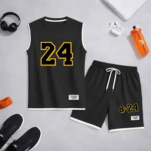 Men’s Number 24 Graphic Print Summer Set Sleeveless Tank Top & Shorts Matching Outfit, Basketball Style Double Number Print Lightweight Casual Streetwear Athletic Set for Everyday & Workout