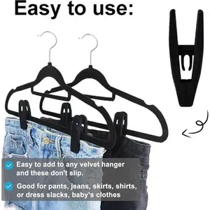20pcs Velvet Hanger Clips, Pants Hangers Velvet Clips, Clothes Pins, Strong Finger Clips Perfect For Thin Velvet Hangers, Closet Accessories