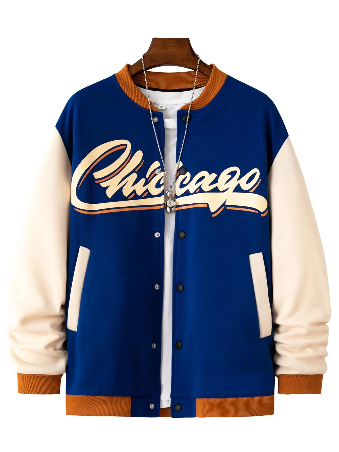 Unisex's Letter Print Button Front Varsity Jacket, Men's Designer Clothes, Casual Drop Shoulder Baseball Collar Jacket for Fall & Winter, Mens Street