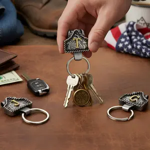 Custom Cow Tag Belt Key Holder with Copper Initial, Western Keychain, Texas Inspired Bag Charm, Personalized Cowboy Fashion Accessory for Keys & Bags, Unique Western Gift for Men Women