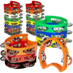 Plastic Percussion Tambourine, 1pc 4 Bells on ABS Tambourine, Musical Rhythm Instrument, Hand Held Percussion Drum for Party Performance Concert