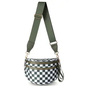 【Local Delivery】Maxoner Fanny Packs for Women Nylon Bum Bag Crossbody Checkered Bum Bags Black Spacious Design Bumbag Strap