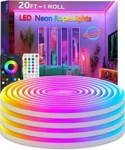 LED Neon Rope Lights Flexible RGB Light Strip with App and Remote Control, Music Sync Color Changing Rope Lights Waterproof Outdoor Indoor Lighting for Bedroom Gaming Room Party Home Decor