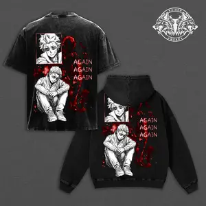 Natsuki Subaru Re:Zero Vintage Washed Graphic Apparel: Oversized T-Shirt, Hoodie, Sweatshirt & Vest - Streetwear Aesthetic Unisex Anime Merch - Dark Grunge Harajuku Style Again Again Again Design