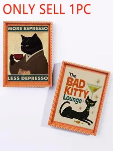 1pc Retro Black Cat Kitty Drinking Coffee Fridge Magnet, American-style Fridge Magnet Decor, Personalized Retro Magnetic Sticker, Suitable for Fridge Decor, Home Decoration Accessories, Fun Home Decorations, Decorative Gifts For Family and Friends