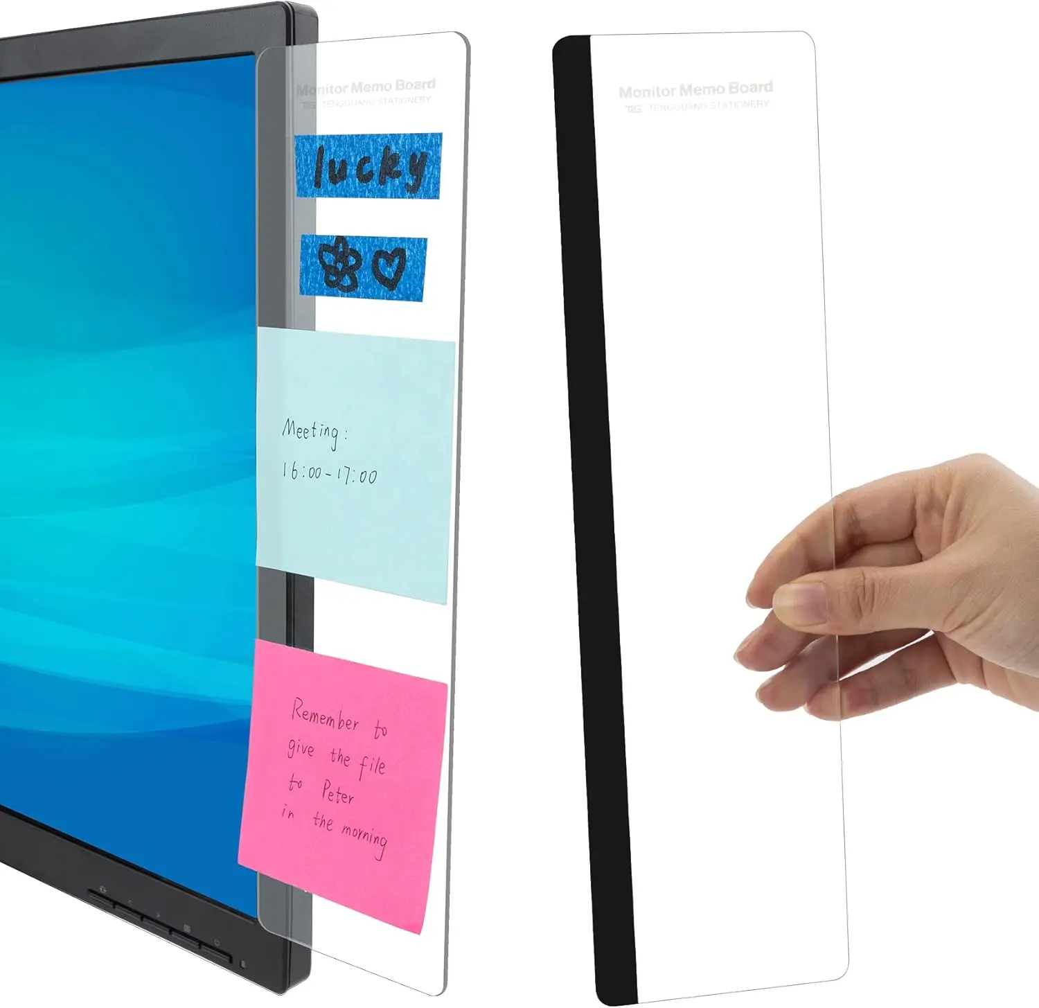 Office Desk Accessories 2pcs Computer Monitor Memo Board Message Board Supplies for Women Men Sticky Note Holder Home Desktop Decor