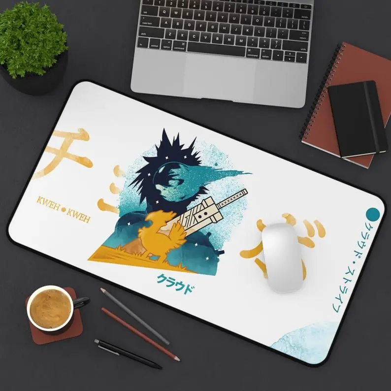 Kweh Cloud FF7 Desk Mat Mouse Pad, Moogle Game Desk Mat, Final Fantasy Playmat, Gaming Mouse Pad