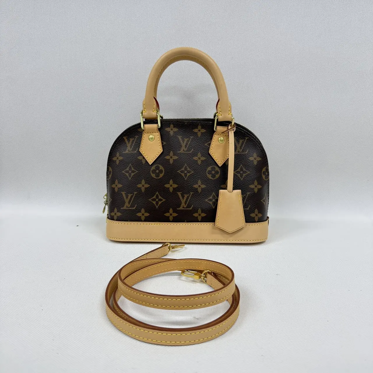 Pre-owned Louis Vuitton coated canvas Tote Bags Alma BB Medium BrownLeather (The Vault)