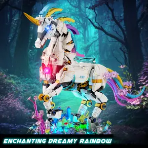1492-piece rainbow unicorn building block set, mythology creation art creative product animal shape display, home decoration office decoration, suitable for Christmas gifts/birthday gifts/New Year gifts/holiday gifts, Creative Building Blocks