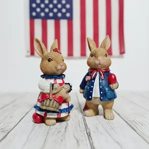 2 Pcs Figurine Statue - Elegant Couple Rabbit Statues, Resin Rabbit Decor Suitable for Fourth of July, Memorial Day Gifts Decoration for, Tabletop, Shelf - Rabbit Figurines for Remembrance Day Display