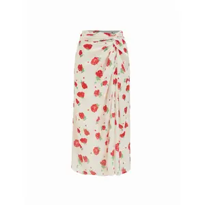 Cider Satin Mid Rise Floral Wrap Bodycon Maxi Skirt