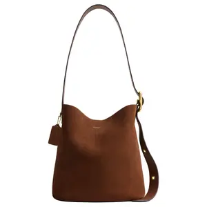 COACH Bleecker 28 Leather Bucket Bag for Women – Structured Crossbody Satchel in Warm Brown