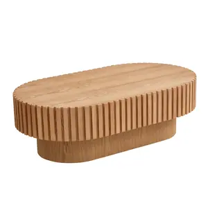 43.70Inch Modern Handcraft Drum Coffee Table Oval Coffee Table for Living Room, Small Wooden Coffee Table with Sturdy Pedestal for Office, ASH Color